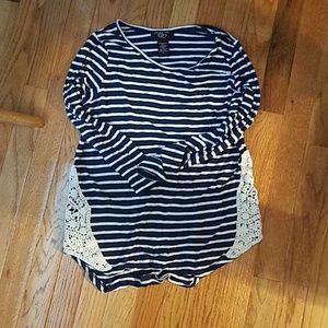 Dark Blue and white striped top with lace sides